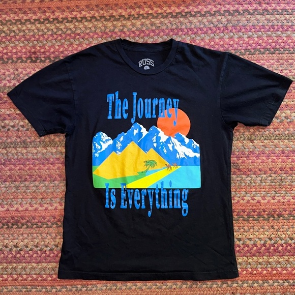 RUSS THE JOURNEY IS EVERYTHING MOUNTAIN CAMEL GRAPHIC TEE - Picture 1 of 3